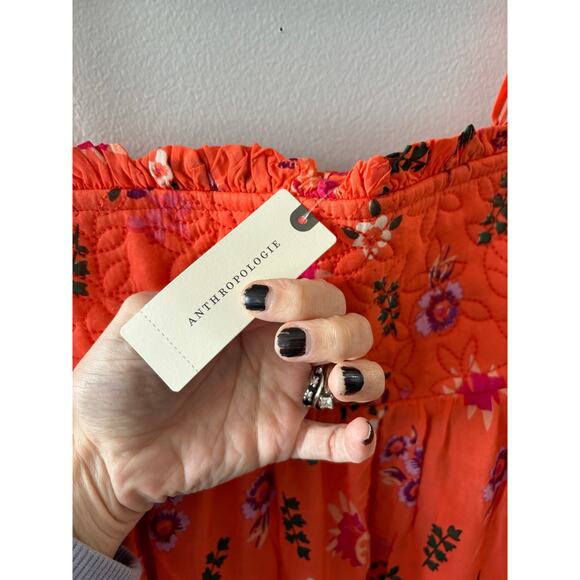Anthropologie Dress Women's Medium Orange Maxi Floral Quilted Long Boho NWT - Picture 4 of 7